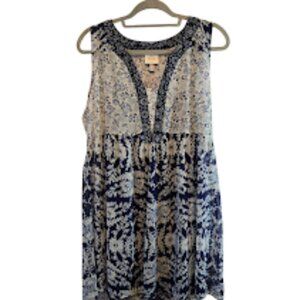 KNOX ROSE SIZE MEDIUM SLEEVELESS DRESS BLUE WHITE FLORAL PRINT HIGH LOW BOHO